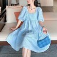 thumbnail image 4 of Women Retro Dresses Square Neck Puff Short Sleeve Mid-Length A Line Mini Dress, 4 of 6