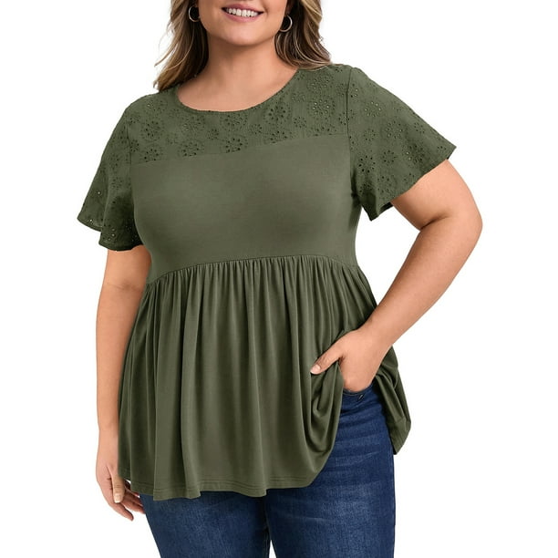 GRACE GRANDEUR Blusas de mujer de talla grande, de manga corta