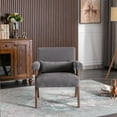thumbnail image 2 of Mid Century Modern Accent Chair, Siingle Lounge Chair, Upholstered Armchair Sofa Chair with Solid Wood Frame, Comfy Reading Chair Reception Chair for Living Room, Bedroom, Office, Gray, 2 of 7