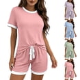 thumbnail image 6 of Diufon Womens Loungewear Set Color Block Short Sleeve Crew Neck Drawstring Sleepwear Summer Casual Loose Pjs Sets, 6 of 9