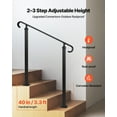 thumbnail image 3 of Outdoor Step Handrails 2 to 3 Step Adjustable Height Carbon Steel Transitional Handrail with Installation Kit for Concrete Wooden Stairs Porch Matte Black, 3 of 6