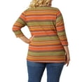 thumbnail image 3 of MODA NOVA Juniors Plus Size Stripe Knitted Boho 3/4 Sleeve V Neck Top 1X Orange, 3 of 7
