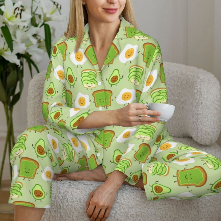 Yiaed Avocado And Toast Print Pajamas Women s Long Sleeve Sleepwear Soft Button Down Loungewear Pjs Lounge Set Nightwear Womens Pajama Pants Small