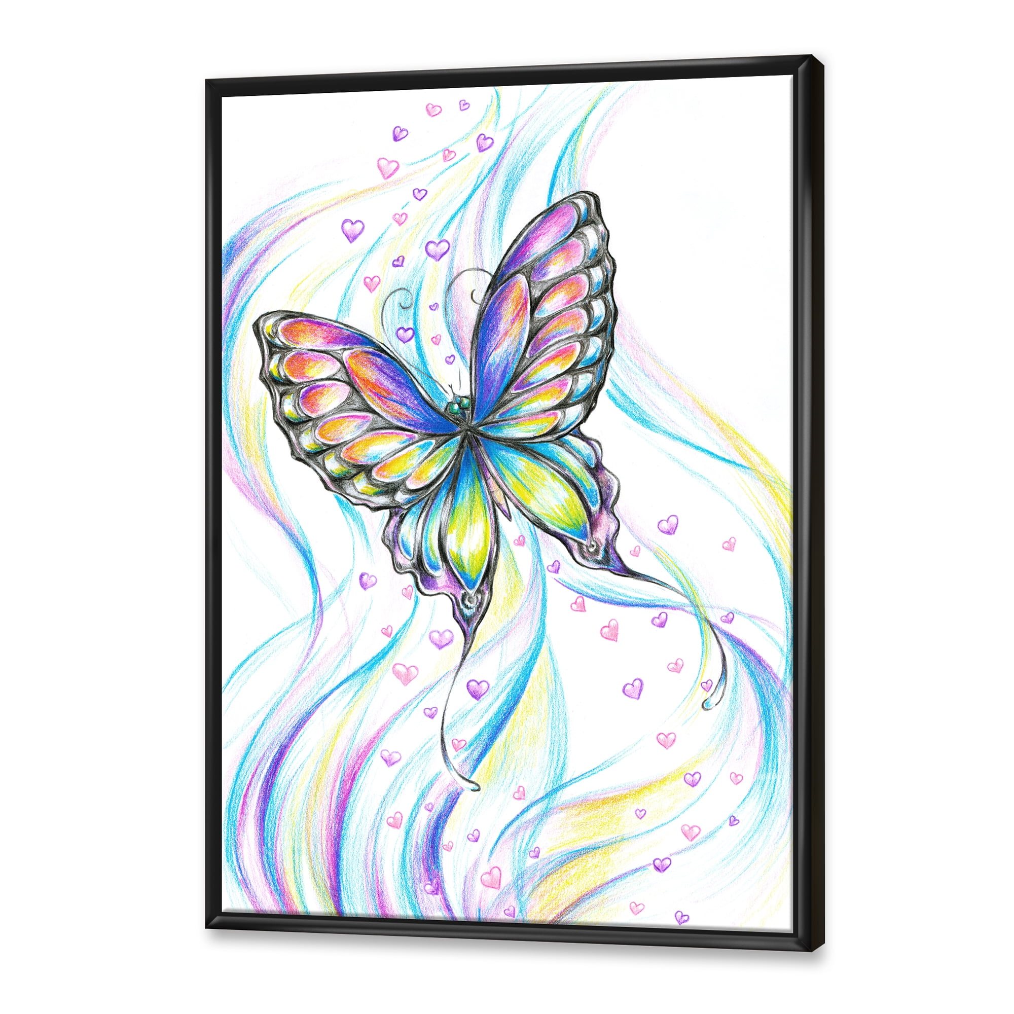 Designart 'Iridiscent Colorful Butterfly' Traditional Framed Canvas Wall Art Print