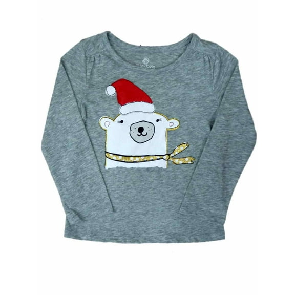 Toddler Girls Gray Polar Bear Santa Shirt Holiday T-Shirt 4T