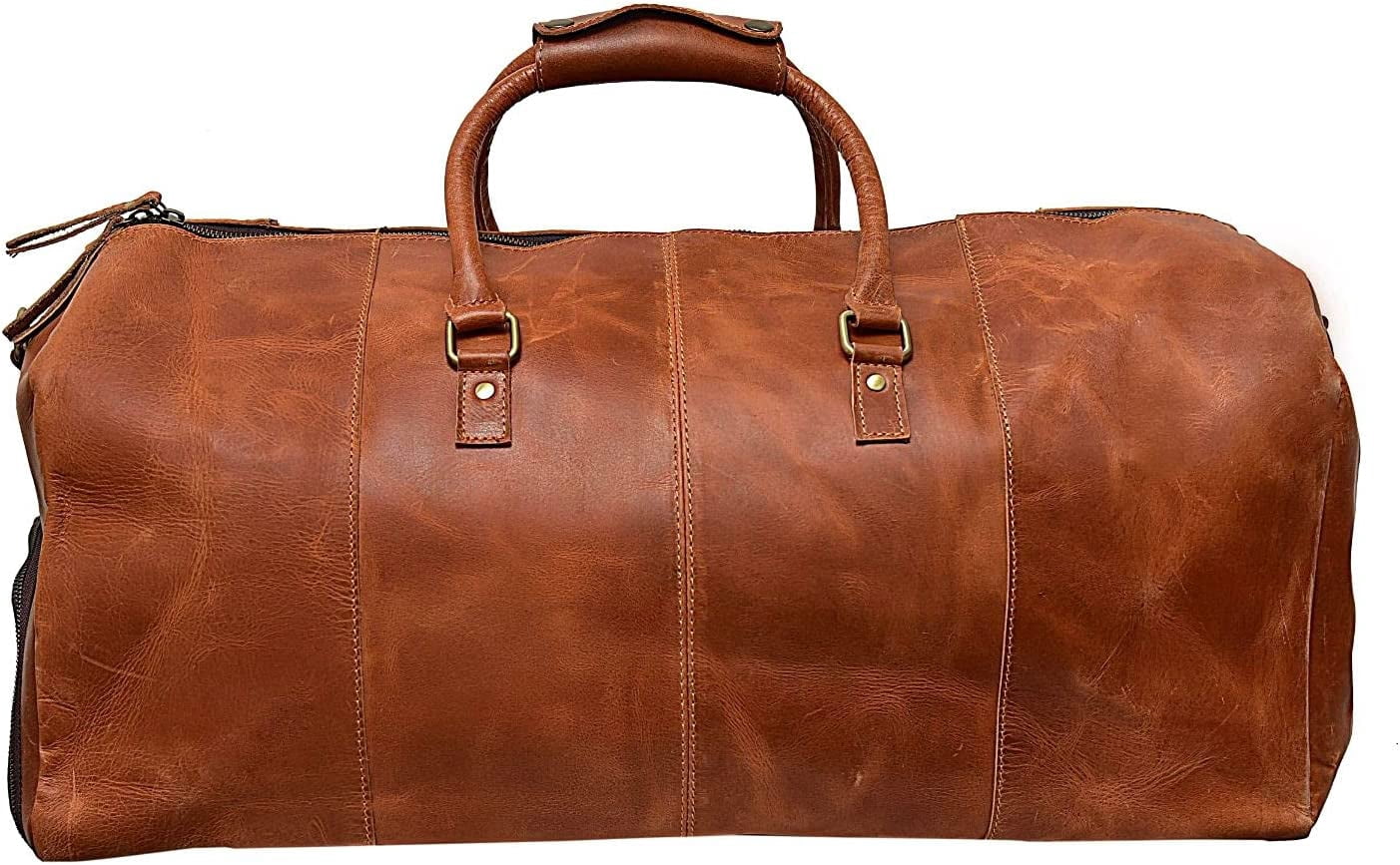 24" Large leather Travel Bag Duffel bag Gym sports flight cabin bag Leather Holdall Overnight Weekend Large luggage bag