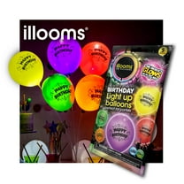 illooms Happy Birthday Light-Up Balloons, 5 Count – LED Glow Party Decorations in Mixed Colors