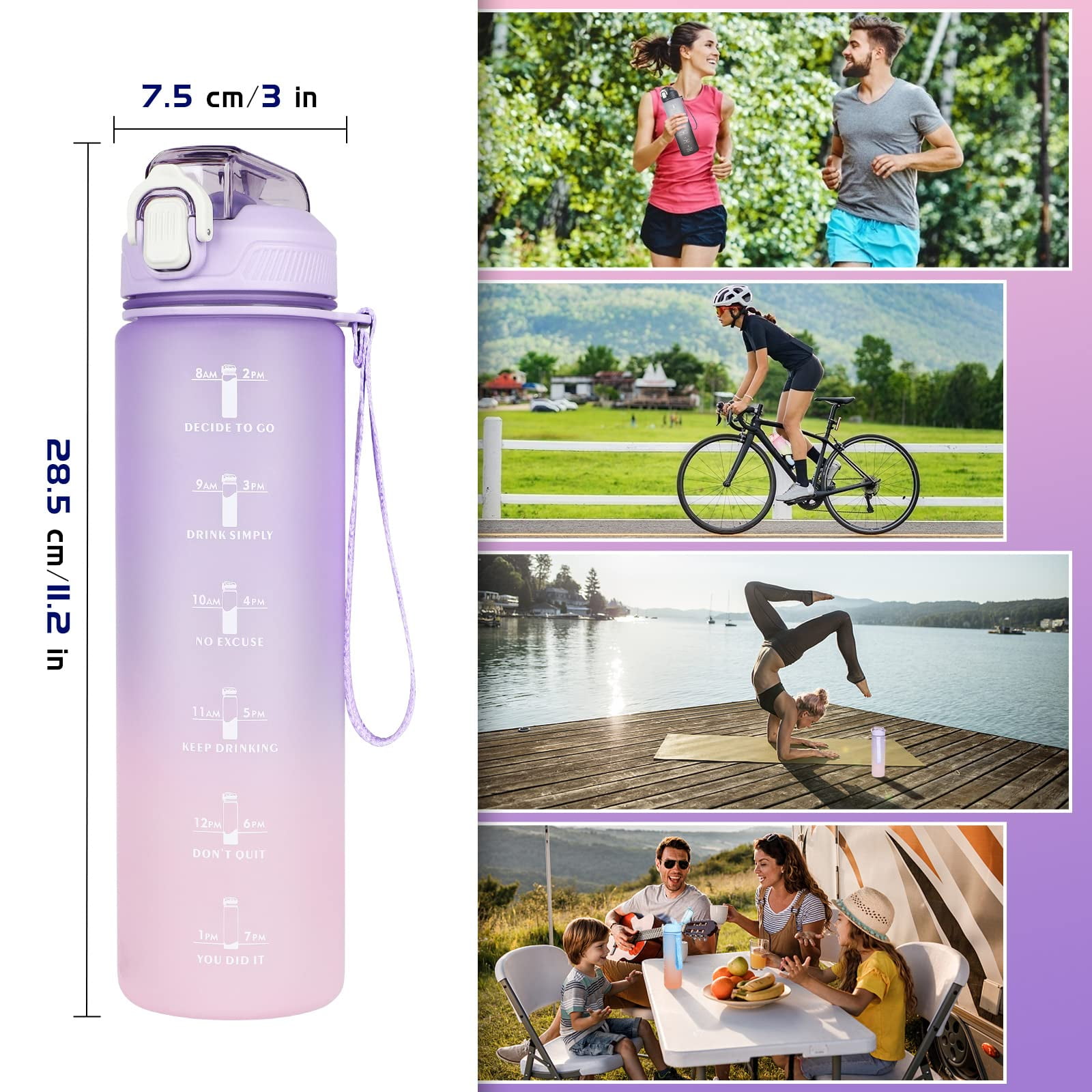 3 Pack 24 oz Water Bottles Bulk, Reusable Plastic Water Bottle  with Dustproof Straw & Flip-up Carrying Loops, Leak Proof & Lightweight for  Sports Travel Gym Cycling Hiking Camping, Grey, Teal