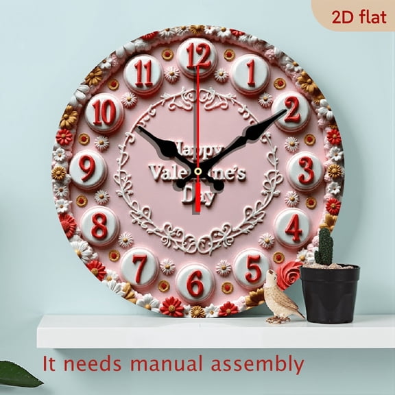 2D Flat10Inch Pink Round Wooden Wall Clock with Quartz Movement - Silent Non-Ticking Wood Frame, Pink Face Hands for Room,, Living Room, Bedroom - Modern Decorative Clock (Battery Not Included)