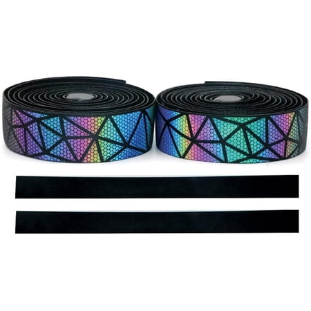 Reflective EVA PU Leather Handlebar Belt for Road Bike Anti-Vibration Bicycle Handlebar Grip Wraps (Set of 2) with Bar Plugs