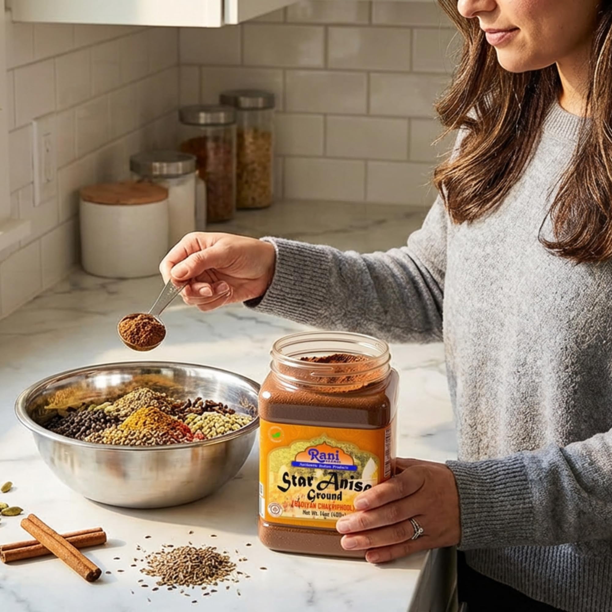 Rani Star Anise Powder (Badian Khatai) Ground Spice 14oz (400g) PET Jar ~ All Natural | Gluten Friendly | NON-GMO | Vegan | Indian Origin