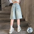 thumbnail image 1 of Pantalones cortos de verano para niñas, pantalones vaqueros finos de cinco puntos para niños, prendas de vestir exteriores de verano, pantalones cortos transpirables de moda para niños, 1 of 5