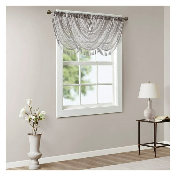 Sheer Embroidered Waterfall Valance Grey 38x46"
