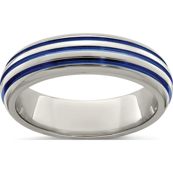 Titanium Triple Groove Blue Anodized Ring