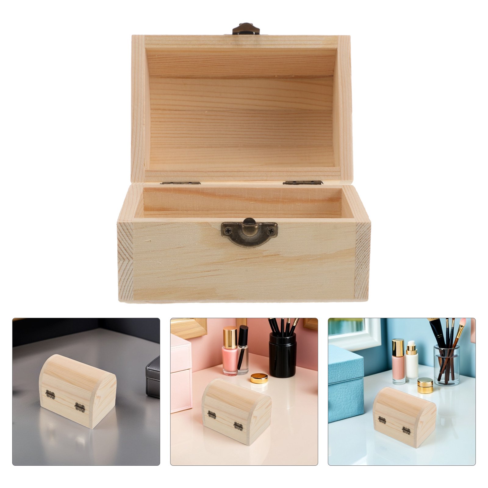 MERRYHAPY 2-Piece Unfinished Wooden Treasure Chest Boxes with Metal Clasp Craft Boxes Keepsake Storage Organizer