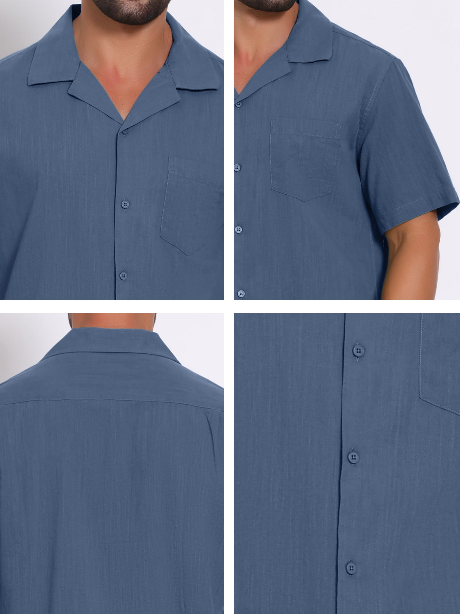 DARING DIVA Men's Camp Collar Button Down Short Sleeve Cotton Shirts S Dark Blue