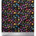 thumbnail image 1 of Soimoi Black Cotton Duck Fabric Insect,Sun & Cartoon Alphabets Text Decor Fabric Printed BTY 42 Inch Wide, 1 of 1