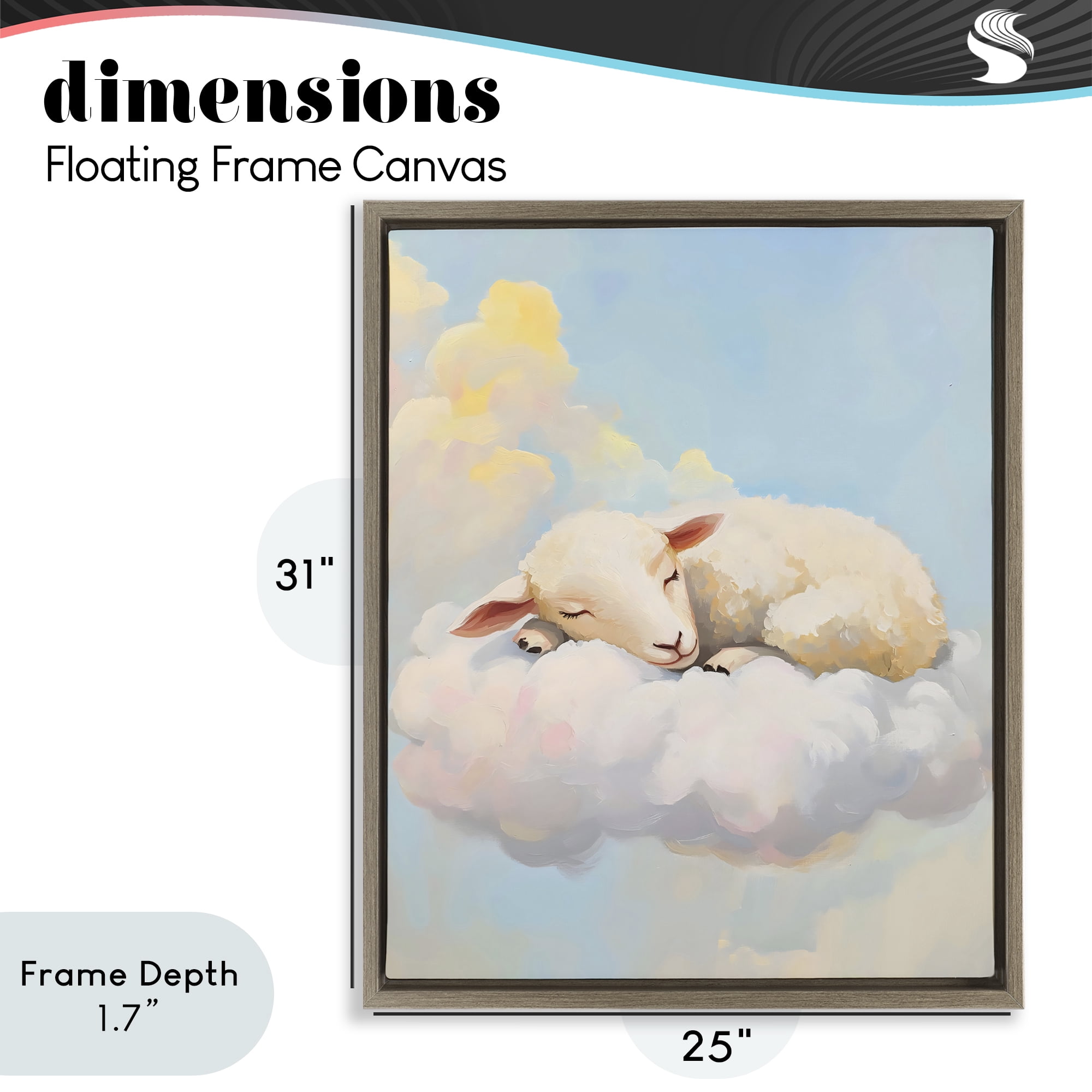 Stupell Industries Sleeping Sheep on a Cloud Brown Framed Floater Canvas Wall Art, design by The Prints Vibe