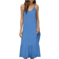thumbnail image 2 of ClodeEU Women's Linen Round Neck Sleeveless Maxi Dress ,Spaghetti Strap Backless Casual Loose Long Dress Blue,Womens Plus S, 2 of 6