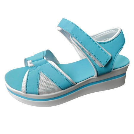 

Women s Sandals Ladies Fashion Summer Color Blocking Open Toe Hook Loop Thick Wedge Heel Shoes Light Blue Size 7