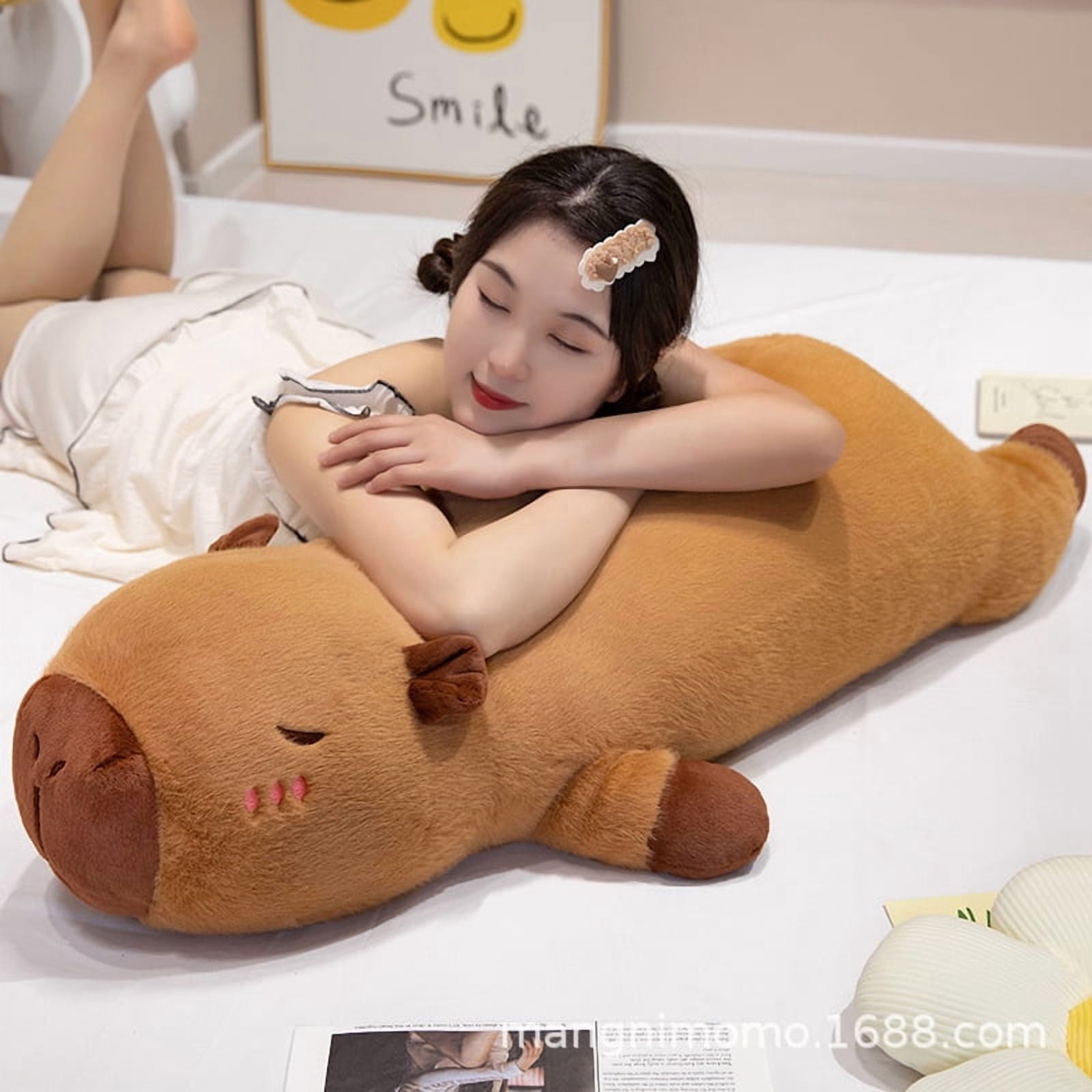 Kawaii Cartoon Giant Strip Capybara Plush Doll Pillow Lying Brown Orange Wings Creative Capybara Plush Children Toy Decor
