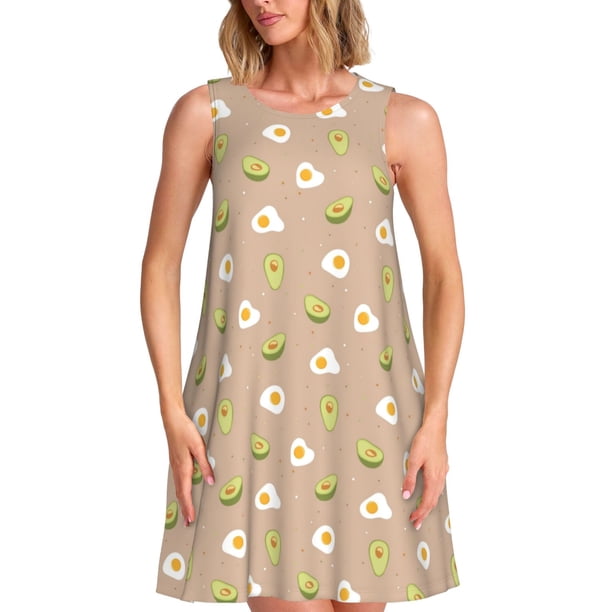Balery Egg and Avocado Vestidos de verano para mujer con estampado: vestido holgado sin mangas, vestido playero informal y cómodo para días calurosos.