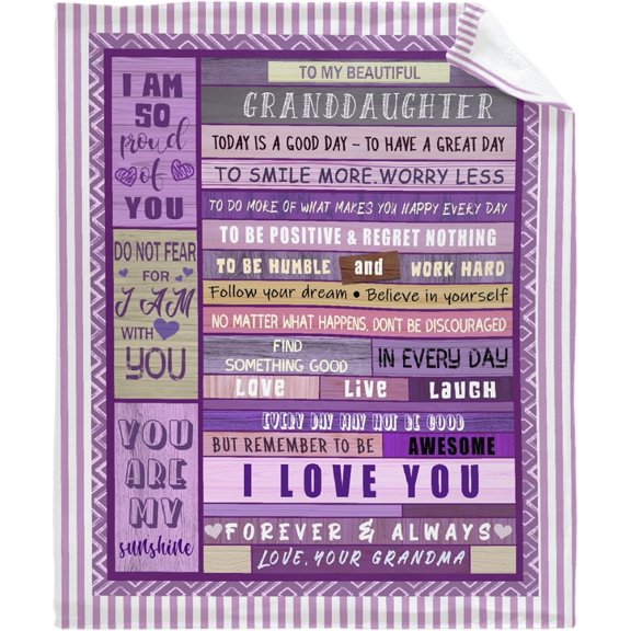 Flannel Fleece Bed Blanket to My Granddaughter from Grandma Throw Blanket Lightweight Cozy for Bedroom All Season Sofa Decor Gift 60x80