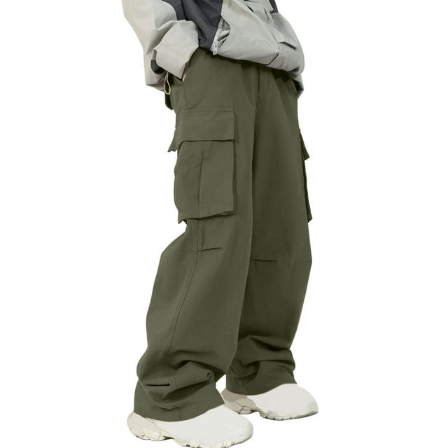 fheaev Cargo Pants for Men Men's Casual Sport Pocket Drawstring Solid Color Elastic Waist Cargo Pants