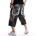 thumbnail image 3 of Ruiatoo Baggy Jeans Shorts for Men Denim Hip Hop Loose Fashion Skateboard Pants with Embroidery Black (019-1,Size 42), 3 of 5