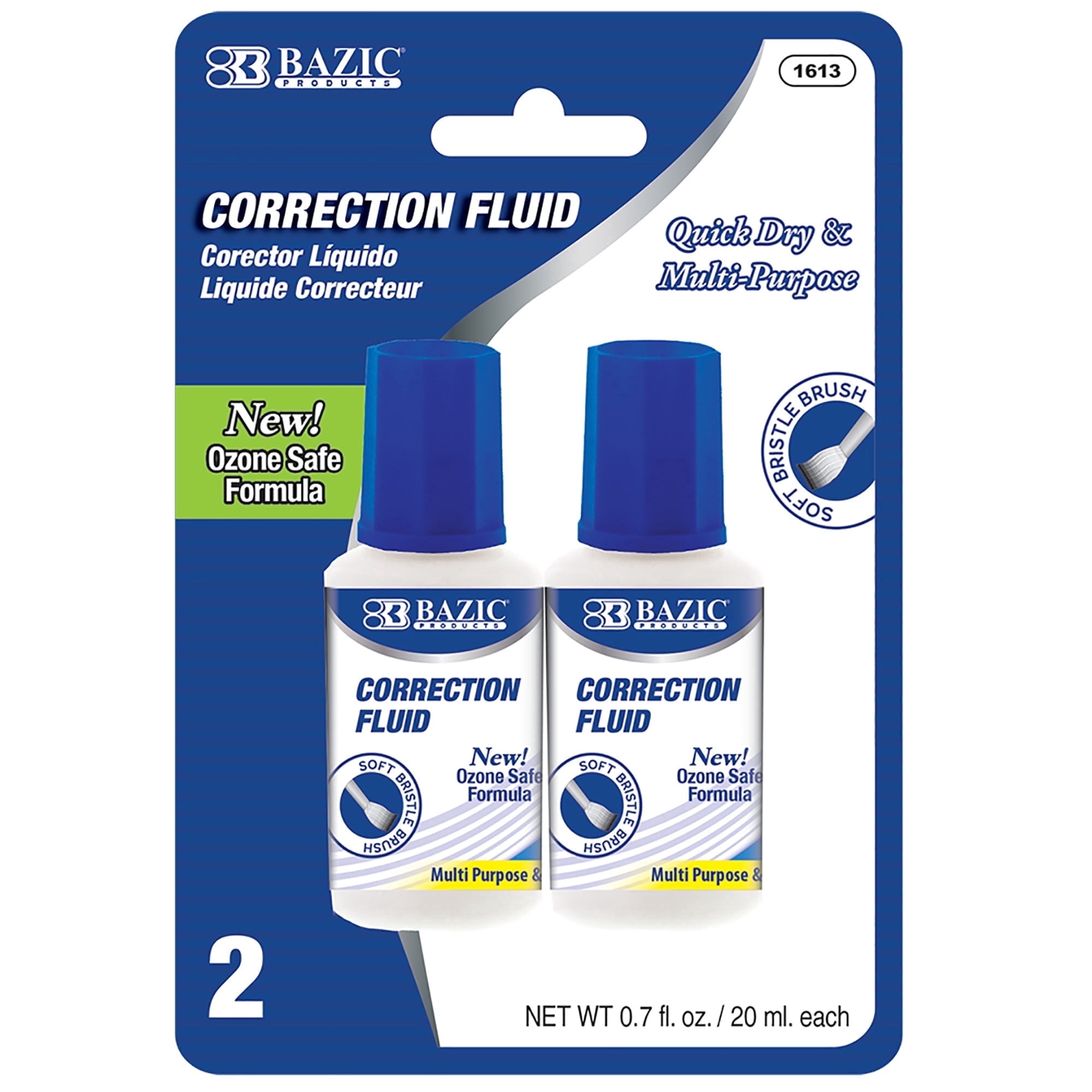 BAZIC Correction Fluid, 0.7 fl oz, 2 Count, Brush Applicator