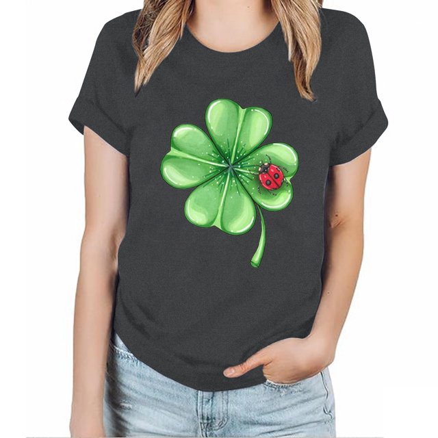 QIPOPIQ T-Shirts à Manches Courtes pour Femmes Col Rond T-Shirts de la Saint-Patrick Tunique Col Rond Shamrock T-Shirt Vert Chemise St Patricks T-Shirts Jour Élastiques Confortables Unis T-Shirts de Vacances Graphiques Offres