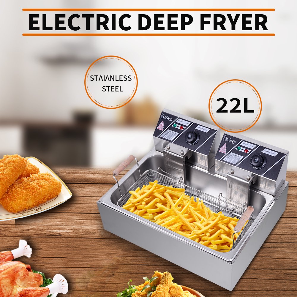 Lowestbest Electric Fryers with Baskets, Electric Frying Pan Oil Pan with Temperature Control