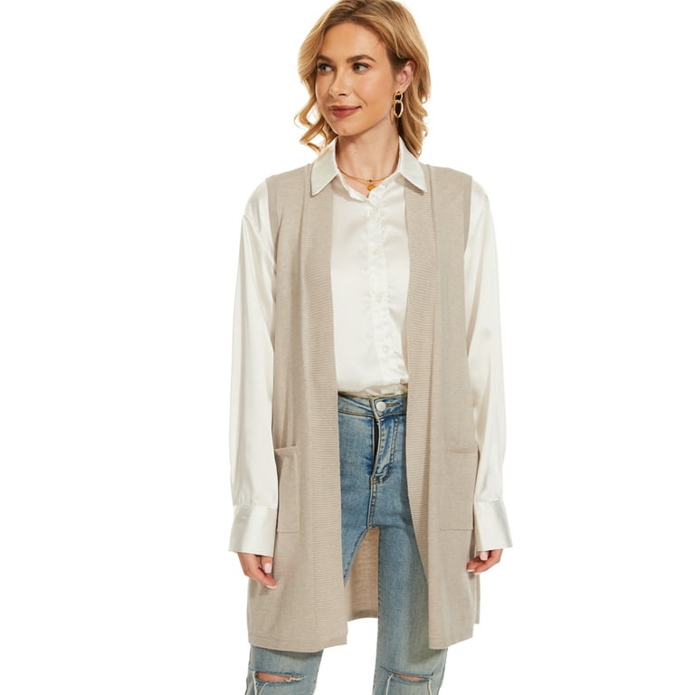 Long sleeveless cardigan plus size deals