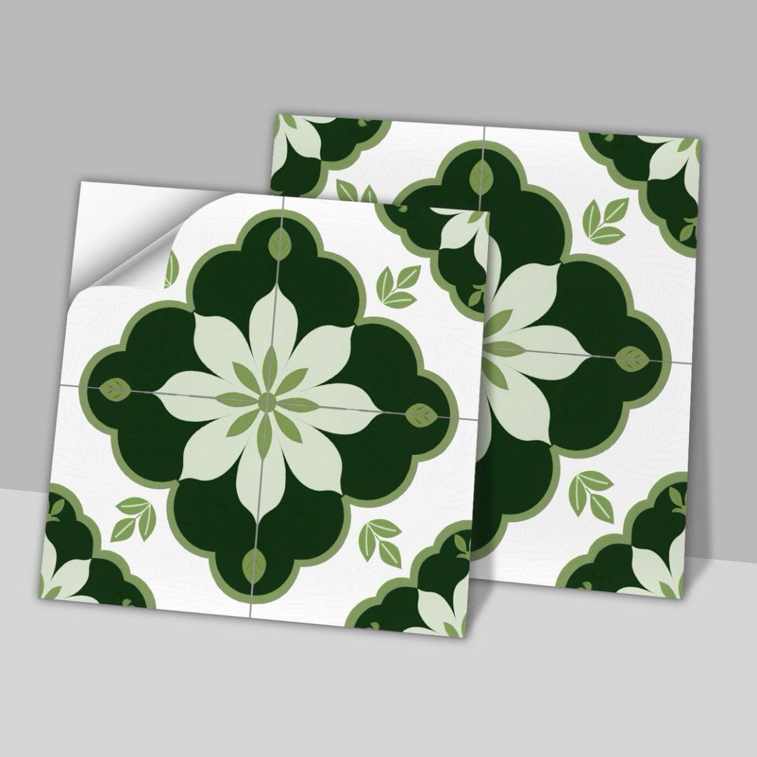 24Pcs Tile Sticker Peel and Stick Backsplash Matte PVC 7.87" x 7.87" DIY Decor Green Flowers Wall Stickers Waterproof Self Adhesive Decals