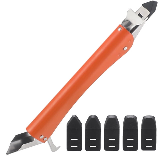 Mistaha 4-in-1 Stainless Steel Caulking Scraper Set - Multi-functional Grout Remover Tool Kit in Orange Color