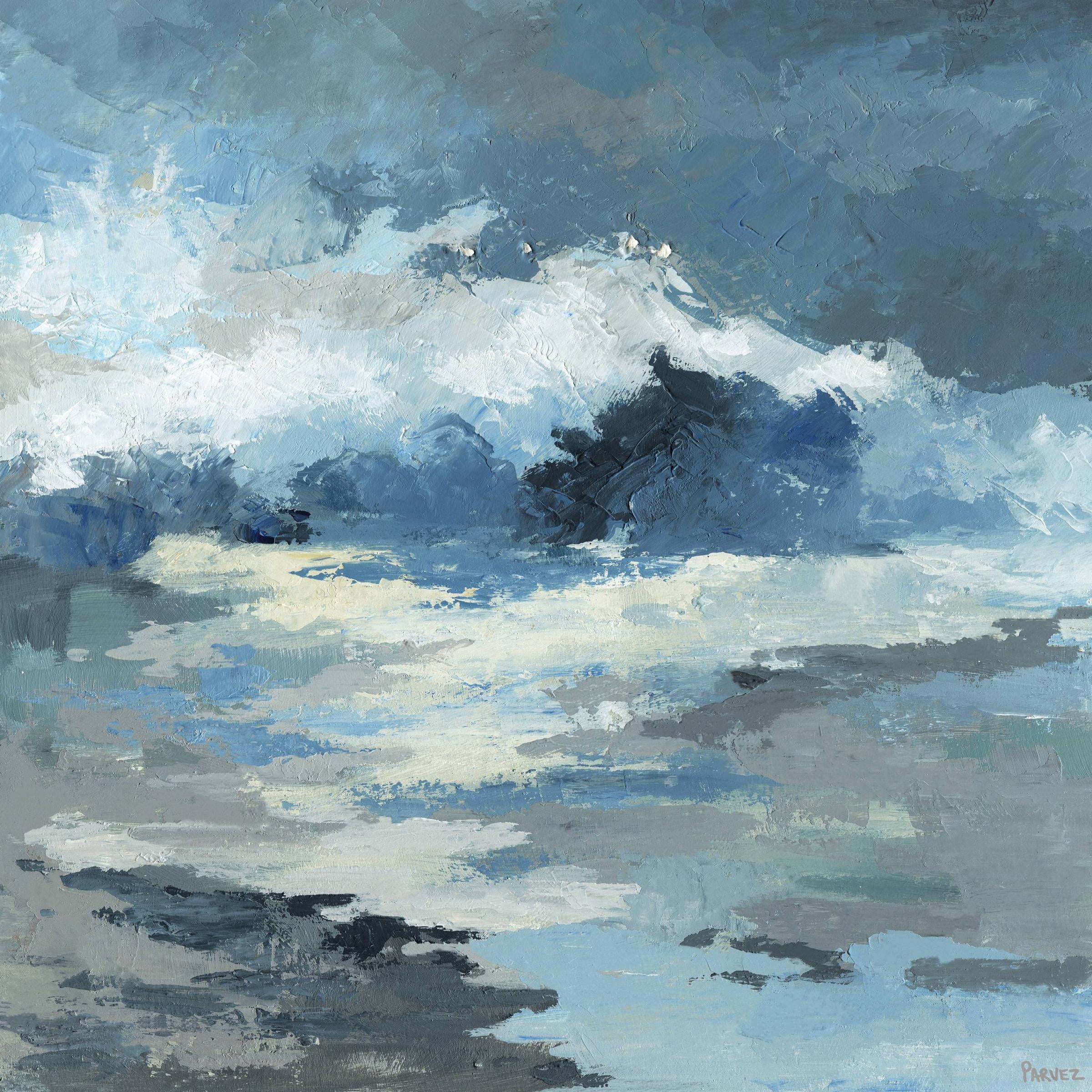 Parvez Taj "Camouflage Blue Waves" Painting Print on Wrapped Canvas