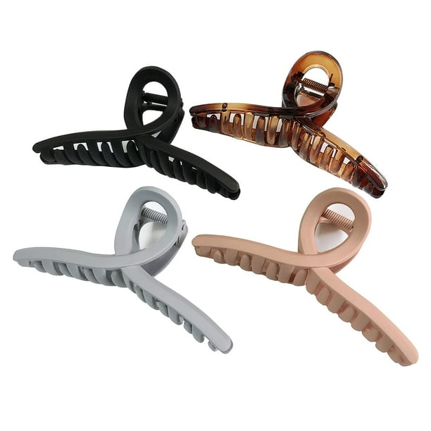 Nalodu Pinzas para el cabello, grandes, 4,3 pulgadas, antideslizantes, pinzas de mariposa con mandíbula mate grande, 4 colores para mujeres con cabello fino y grueso, paquete de 4