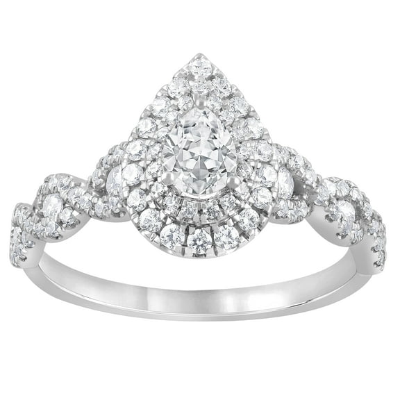 Unique Moments 1 ct Lab Grown Diamond Double Halo Pear Engagement Ring in 10K White Gold