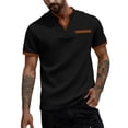 thumbnail image 2 of Men's Waffle Knit Henley T-Shirt Notch V Neck Short Sleeve Casual Summer Beach Top Color Block Breathable Shirt Regular Fit Lightweight Fashion Tee with Pocket, 2 of 9