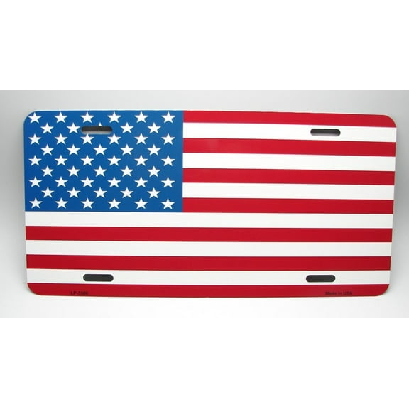 AMERICAN FLAG STARS AND STRIPES, US FLAG, U.S.A. METAL CAR NOVELTY LICENSE PLATE - Aluminum ( 12 inch x 6 inch )