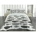thumbnail image 2 of Ambesonne Fish Quilted Coverlet 3 Pcs, Sea Animals Black White, King Size, Black White, 2 of 4