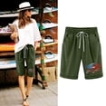 thumbnail image 2 of MIUOWANP Women's Elastic Waist Shorts with Pockets Independence Day Print Drawstring Waist Cotton-Linen Blend Half Pants Size XL(10)Army Green, 2 of 3