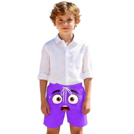 Rggeeun Toddler Girls Shorts Beach Sparkly Round Eyes Print Knitted Casual Elastic Waist Side Pocket With Graphic Activewear For Summer Relaxed Fit Bottoms Purple 3-4 Years
