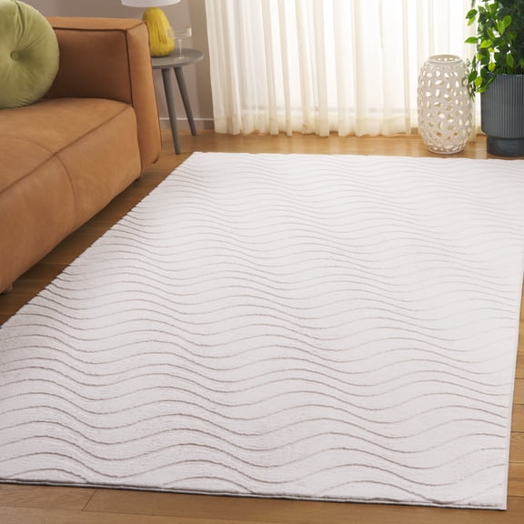 Safavieh Faux Rabbit Fur Glen Geometric Polyester Area Rug, Ivory, 2' x 3'
