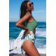 thumbnail image 2 of ABPHQTO Traje de baño de una pieza con recorte de contraste de flores tropicales verdes para mujer, 2 of 5