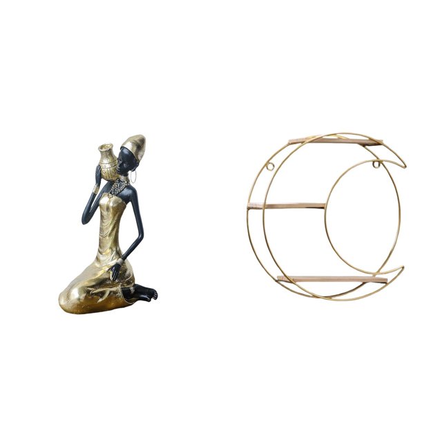 Estatua de la dama,Estatua de dama tribal africana,artesanías de cafetería hechas a mano,Estante de almacenamiento de pared,Estantería colgante de pared de metal de 3 niveles para