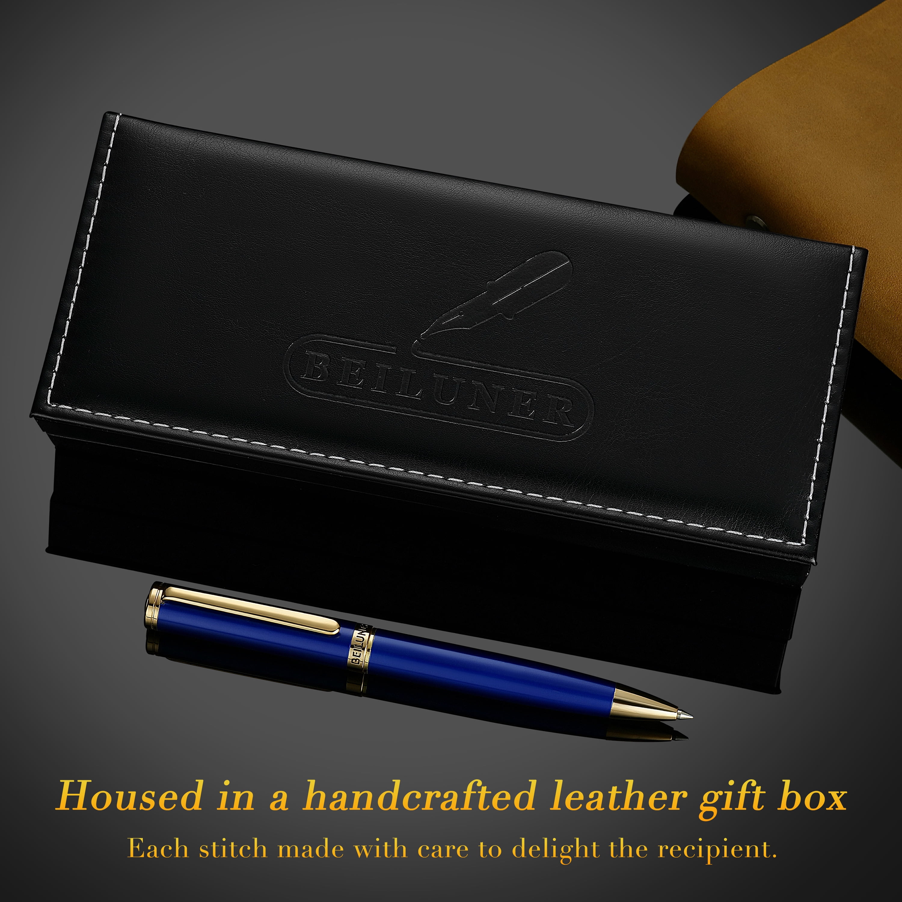 BEILUNER Luxury Gel Pens,Klein Blue Pen Barrel with 24K Gold Finish,Classic Leather Box-Best Pen Gift Set for Men & Women Professional, Executive, Office, Retractable Nice Fancy Designer Pens