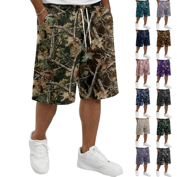 Men Drawstring Waist Relaxed Fit Camouflage Shorts with Pockets Lightweight Breathable Casual Outdoor Sportswear
