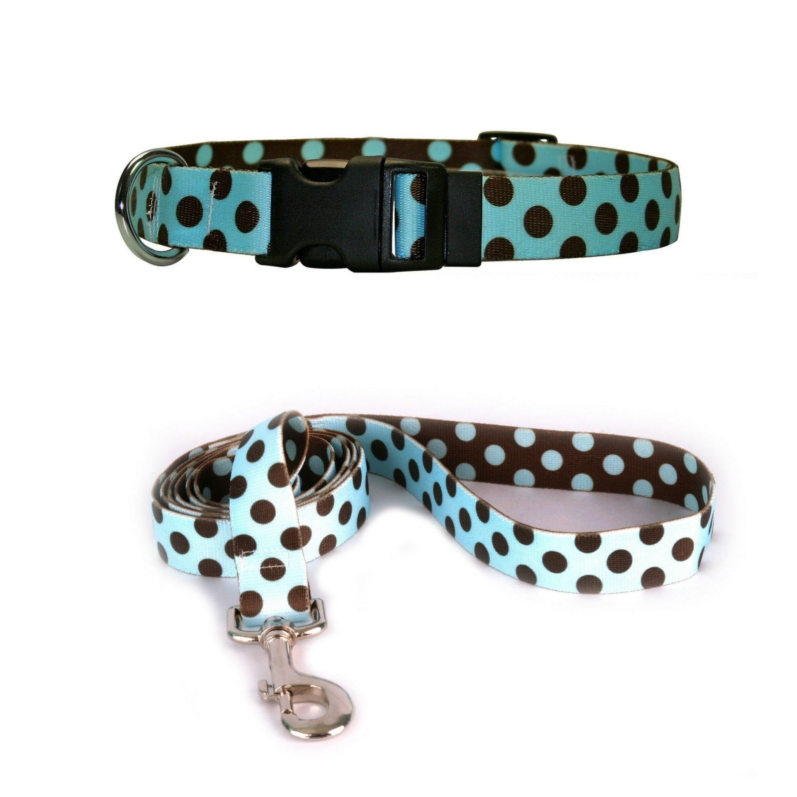 Yellow Dog Design Blue/Brown Polka Dot Pet Standard Collar & Lead Set -  Walmart.com