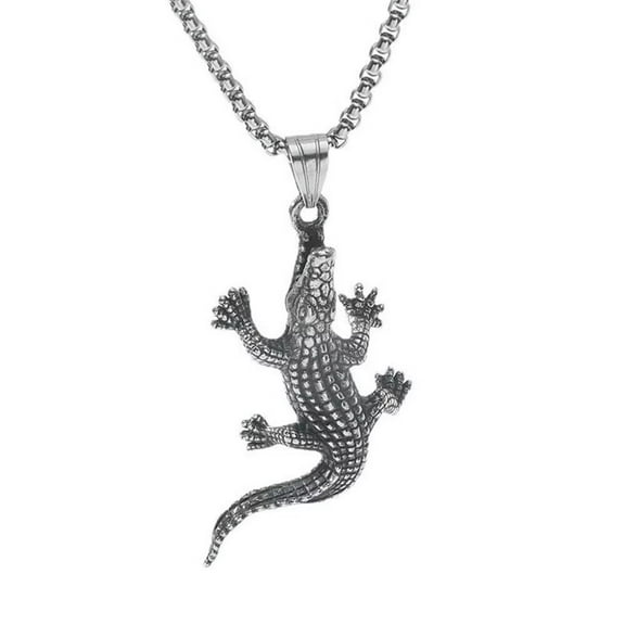 HIJONES Men's Crocodile Necklace Stainless Steel Vintage Hip Hop Punk Pendant Chain All Match Sweater Jewelry Silver
